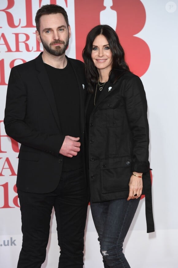 Courtney Cox et son compagnon Johnny McDaid lors de la soirée des 38ème Brit Awards à l'O2 Arena à Londres le 21 février 2018.