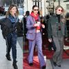 Thylane Blondeau, Bella et Gigi Hadid quittent le Royal Monceau à Paris. Février 2018.