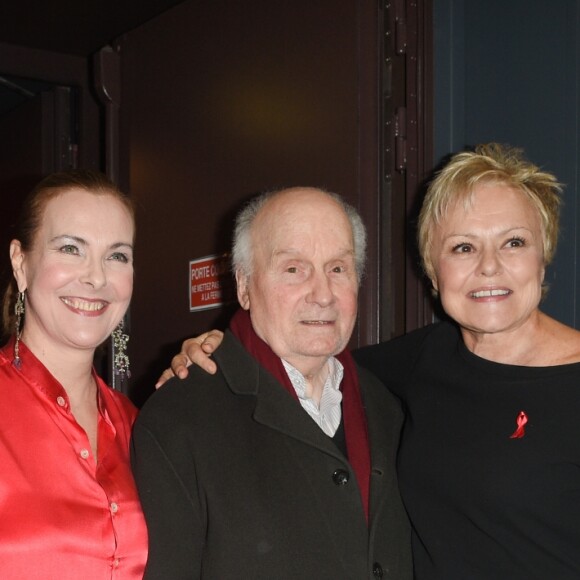 Anne Le Nen, Carole Bouquet, Michel Bouquet et Muriel Robin lors de la représentation de la pièce "Les Monologues du Vagin" à Bobino. Paris, le 8 mars 2018. © Guirec Coadic/Bestimage