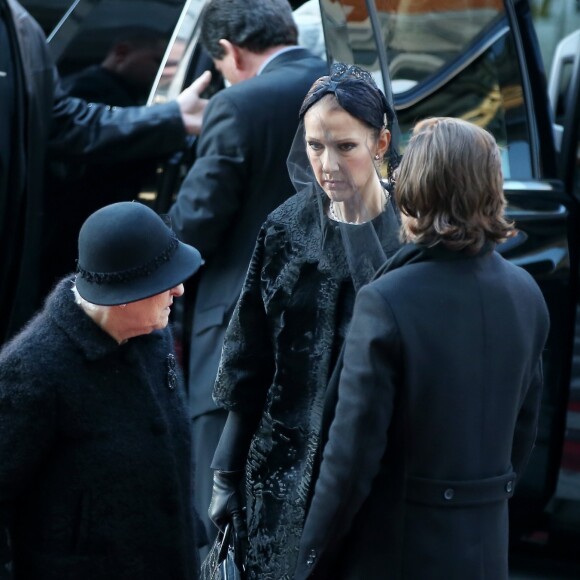 Céline Dion, son fils René-Charles Angélil et sa mère Thérèse Dion - Obsèques nationales de René Angélil en la Basilique Notre-Dame de Montréal, le 22 janvier 2016. © Dominique Jacovides/Bestimage