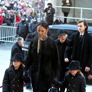 Céline Dion, son fils René-Charles Angélil et sa mère Thérèse Dion - Obsèques nationales de René Angélil en la Basilique Notre-Dame de Montréal, le 22 janvier 2016. © Dominique Jacovides/Bestimage