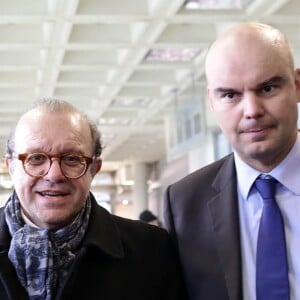 Les avocats de Laura Smet Hervé Témime et Emmanuel Ravannas lors de l'audience du procès de l'héritage de Johnny Hallyday au tribunal de Nanterre le 30 mars 2018. © Stéphane Lemouton / Bestimage