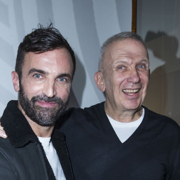 Nicolas Ghesquière et Jean-Paul Gaultier en backstage lors du défilé de mode "Jean Paul Gaultier", collection Haute-Couture printemps-été 2018, à Paris le 24 janvier 2018. © Olivier Borde / Bestimage