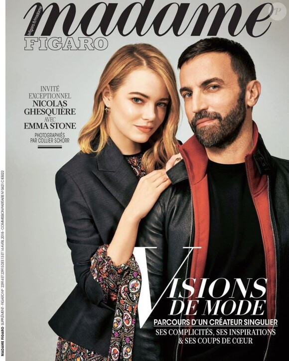Emma Stone et Nicolas Ghesquière en couverture de "Madame figaro", en kiosques le 13 avril 2015.