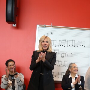 La Première Dame Brigitte Macron (Trogneux) visite l'école d'art "Duke Ellington School of the Arts" (école des arts du spectacle) à Washington, The District, Etats-Unis, le 25 avril 2018. © Dominique Jacovides/Bestimage