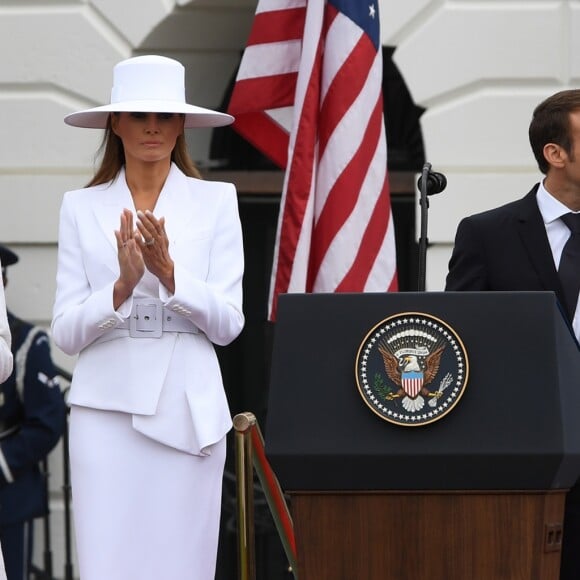 Le président américain Donald Trump, sa femme la Première Dame Melania Trump, le président de la République française Emmanuel Macron et sa femme la Première Dame Brigitte Macron (Trogneux) - Le couple présidentiel américain accueille le couple présidentiel français à la Maison Blanche à Washington, The District, Etats-Unis, le 24 avril 2018. © Christy Bowe/Globe Photos/Zuma Press/Bestimage