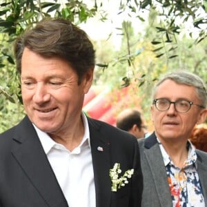 Exclusif - Laura Tenoudji, son fils Milan et son mari Christian Estrosi (le maire de Nice) avec leur fille Bianca - Christian Estrosi (le maire de Nice) et sa femme Laura Tenoudji ont fêté en famille le 1er mai dans les jardins de Cimiez pour la Fête des Mai à Nice, le 1er mai 2018. © Bruno Bebert/Bestimage