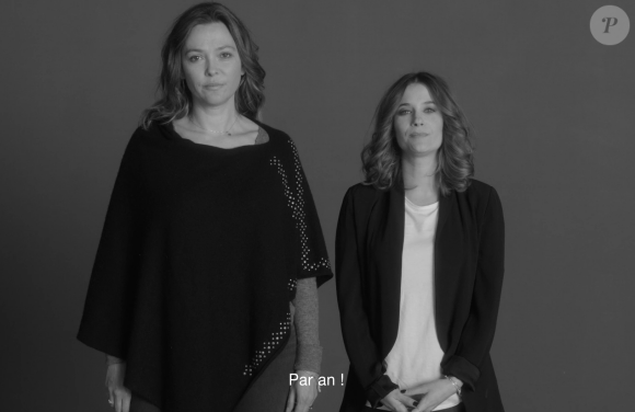 Sandrine Quétier et Mélanie Bernier - Les stars se mobilisent pour le 1er spot de campagne IMAGYN (Initiative des MAlades atteintes de cancers GYNécologiques). Mai 2018.
