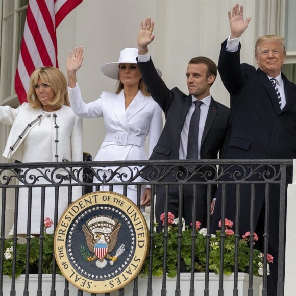 Le président américain Donald Trump, sa femme la Première Dame Melania Trump, le président de la République française Emmanuel Macron et sa femme la Première Dame Brigitte Macron (Trogneux) - Le couple présidentiel américain accueille le couple présidentiel français à la Maison Blanche à Washington, The District, Etats-Unis, le 24 avril 2018.