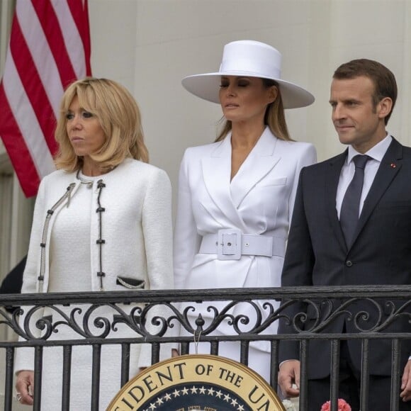 Le président américain Donald Trump, sa femme la Première Dame Melania Trump, le président de la République française Emmanuel Macron et sa femme la Première Dame Brigitte Macron (Trogneux) - Le couple présidentiel américain accueille le couple présidentiel français à la Maison Blanche à Washington, The District, Etats-Unis, le 24 avril 2018.