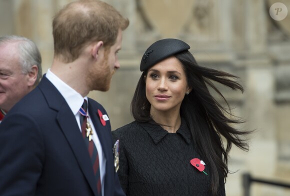 Le prince Harry et Meghan Markle à la sortie de l'abbaye de Westminster pour le service commémoratif de L'ANZAC Day à Londres. Le 25 avril 2018