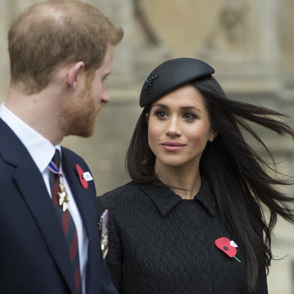 Le prince Harry et Meghan Markle à la sortie de l'abbaye de Westminster pour le service commémoratif de L'ANZAC Day à Londres. Le 25 avril 2018