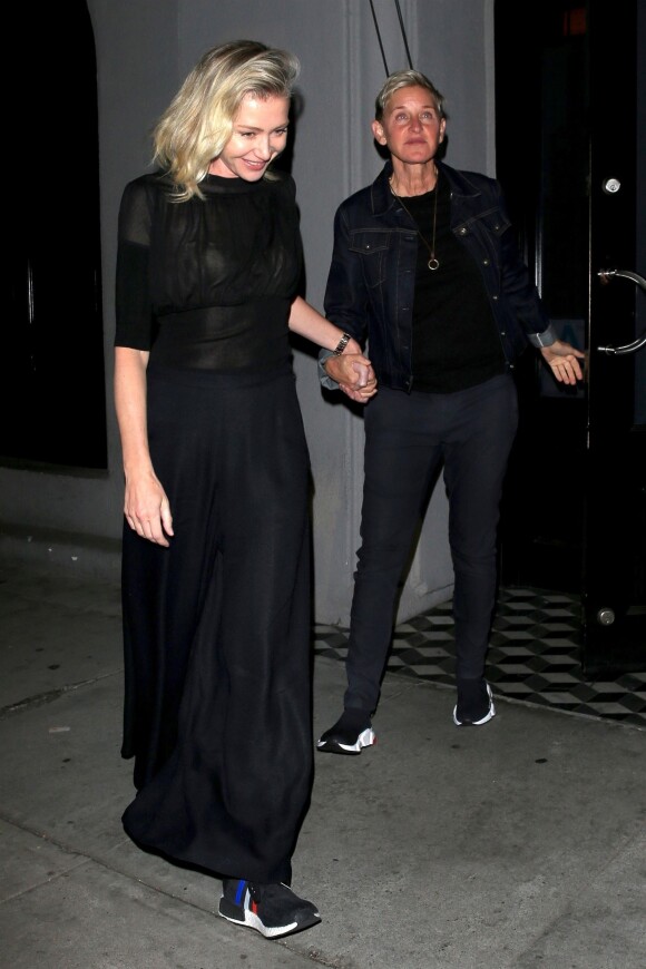 Ellen DeGeneres et sa femme Portia de Rossi à la sortie du restaurant Craig's à West Hollywood, le 29 avril 2018.