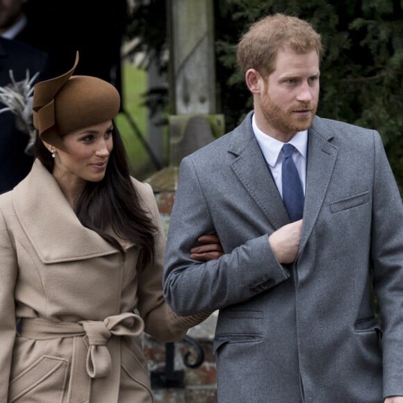 Le prince Harry et sa fiancée Meghan Markle - La famille royale d'Angleterre arrive à la messe de Noël à l'église Sainte-Marie-Madeleine à Sandringham, le 25 décembre 2017.