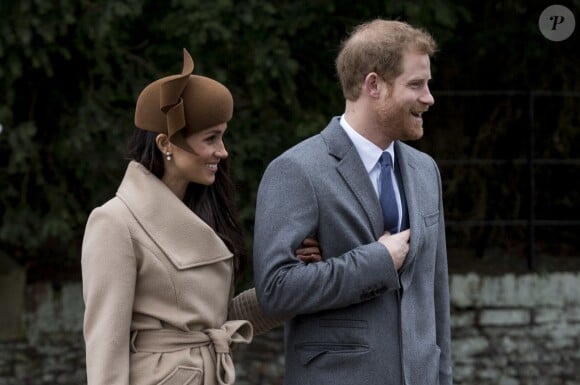 Le prince Harry et sa fiancée Meghan Markle - La famille royale d'Angleterre arrive à la messe de Noël à l'église Sainte-Marie-Madeleine à Sandringham, le 25 décembre 2017.