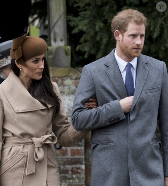 Le prince Harry et sa fiancée Meghan Markle - La famille royale d'Angleterre arrive à la messe de Noël à l'église Sainte-Marie-Madeleine à Sandringham, le 25 décembre 2017.