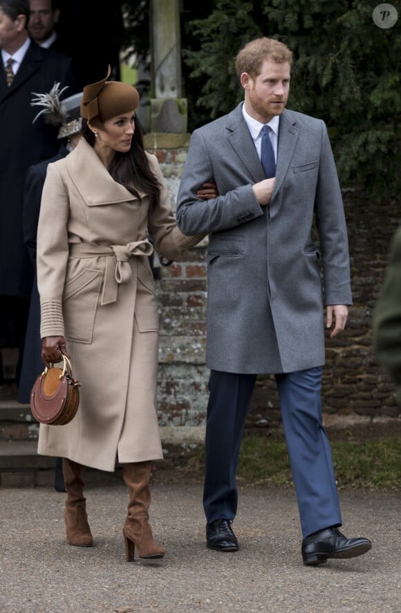 Le prince Harry et sa fiancée Meghan Markle - La famille royale d'Angleterre arrive à la messe de Noël à l'église Sainte-Marie-Madeleine à Sandringham, le 25 décembre 2017.