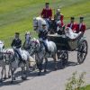 Image de la procession en landau du prince Harry et de Meghan Markle à travers Windsor le 19 mai 2018 après leur mariage en la chapelle St George.