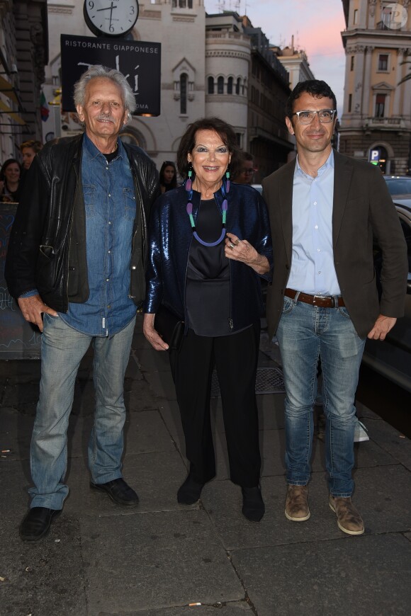 Nico Cirasola, Claudia Cardinale, Alessandro Contessa à la première de "Rudy Valentino" à Rome, le 23 mai 2018.