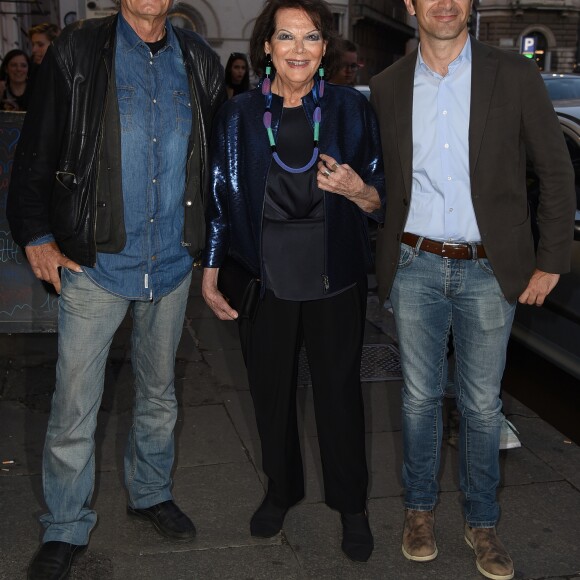 Nico Cirasola, Claudia Cardinale, Alessandro Contessa à la première de "Rudy Valentino" à Rome, le 23 mai 2018.