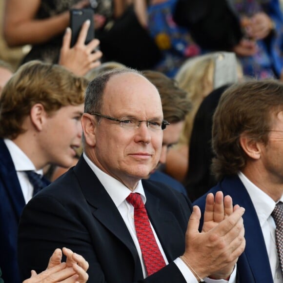 Le prince Albert II de Monaco et Sir Jackie Stewart lors de la soirée Amber Lounge UNITE Monaco 2018 au profit de la fondation de Jackie Stewart "Race Against Dementia" à l'hôtel Méridien Beach Plaza à Monte-Carlo, Monaco, le 25 mai 2018. © Bruno Bebert/Bestimage