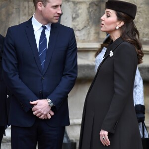 Catherine (Kate) Middleton enceinte, duchesse de Cambridge et le prince William, duc de Cambridge - La famille royale d'Angleterre célèbre le dimanche de Pâques dans la Chapelle Saint-Georges de Windsor le 31 mars 2018.