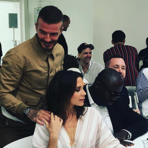 David et Victoria Beckham, Edward Enninful et Kim Jones à la présentation de la marque Kent & Curwen. Londres, le 10 juin 2018.