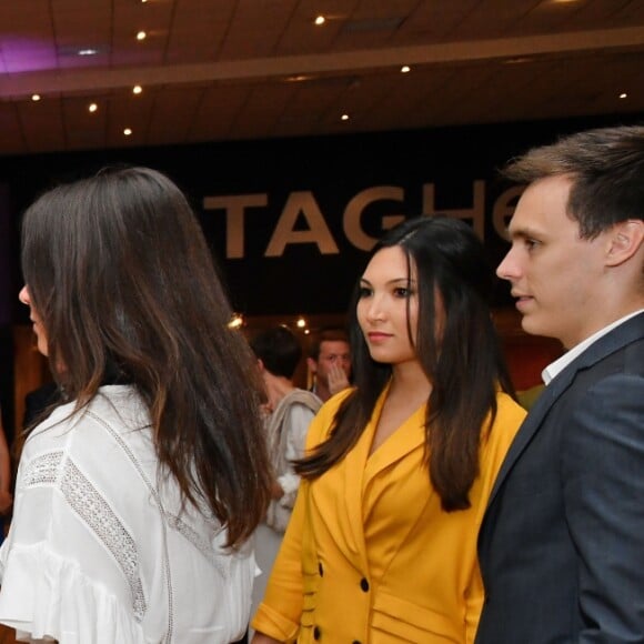 Patrick Dempsey, la princesse Stéphanie, Pauline Ducruet, Louis Ducruet et sa fiancée Marie Chavallier - Présentation de la carte routière restaurée ayant appartenu au prince Albert 1er de Monaco et présentation du nouveau modèle de montre Tag Heuer Monaco Gulf édition spéciale 50e anniversaire, au musée de la collection des voitures anciennes du prince de Monaco le 12 juin 2018. © Bruno Bebert/Bestimage