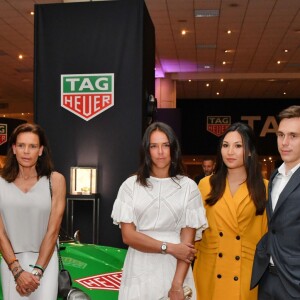 Patrick Dempsey, la princesse Stéphanie de Monaco, Pauline Ducruet, Marie Chevallier, la fiancée de Louis Ducruet, Louis Ducruet et Camille Gottlieb - Présentation de la carte routière restaurée ayant appartenu au prince Albert 1er de Monaco et présentation du nouveau modèle de montre Tag Heuer Monaco Gulf édition spéciale 50e anniversaire, au musée de la collection des voitures anciennes du prince de Monaco le 12 juin 2018. © Bruno Bebert/Bestimage