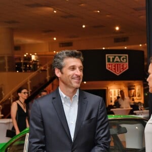 Patrick Dempsey et la princesse Stéphanie de Monaco - Présentation de la carte routière restaurée ayant appartenu au prince Albert 1er de Monaco et présentation du nouveau modèle de montre Tag Heuer Monaco Gulf édition spéciale 50e anniversaire, au musée de la collection des voitures anciennes du prince de Monaco le 12 juin 2018. © Bruno Bebert/Bestimage