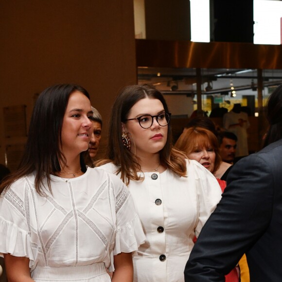 Pauline Ducruet et Camille Gottlieb - Présentation de la carte routière restaurée ayant appartenu au prince Albert 1er de Monaco et présentation du nouveau modèle de montre Tag Heuer Monaco Gulf édition spéciale 50e anniversaire, au musée de la collection des voitures anciennes du prince de Monaco le 12 juin 2018. © Bruno Bebert/Bestimage