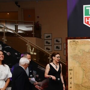 Jack Heuer, la princesse Stéphanie de Monaco et Patrick Dempsey - Présentation de la carte routière restaurée ayant appartenu au prince Albert 1er de Monaco et présentation du nouveau modèle de montre Tag Heuer Monaco Gulf édition spéciale 50e anniversaire, au musée de la collection des voitures anciennes du prince de Monaco le 12 juin 2018. © Bruno Bebert/Bestimage