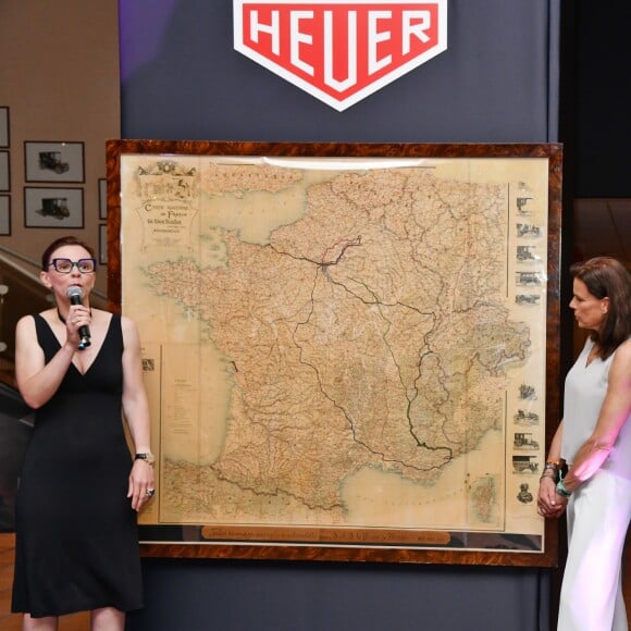 La princesse Stéphanie de Monaco et Patrick Dempsey - Présentation de la carte routière restaurée ayant appartenu au prince Albert 1er de Monaco et présentation du nouveau modèle de montre Tag Heuer Monaco Gulf édition spéciale 50e anniversaire, au musée de la collection des voitures anciennes du prince de Monaco le 12 juin 2018. © Bruno Bebert/Bestimage