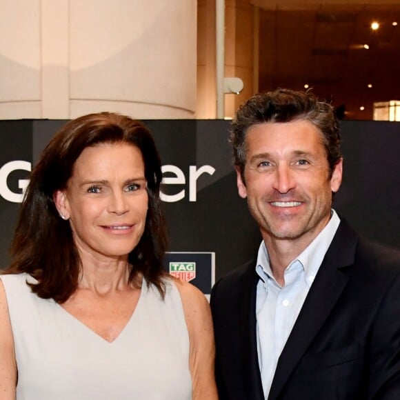 La princesse Stéphanie de Monaco et Patrick Dempsey - Présentation de la carte routière restaurée ayant appartenu au prince Albert 1er de Monaco et présentation du nouveau modèle de montre Tag Heuer Monaco Gulf édition spéciale 50e anniversaire, au musée de la collection des voitures anciennes du prince de Monaco le 12 juin 2018. © Bruno Bebert/Bestimage