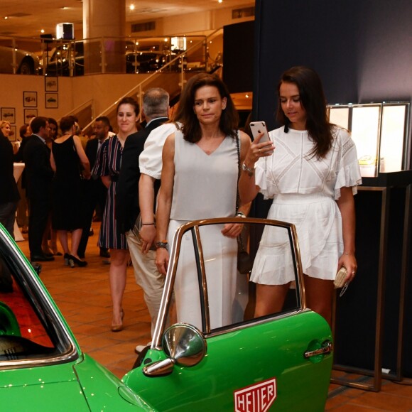 Louis Ducruet, la princesse Stéphanie de Monaco et Pauline Ducruet - Présentation de la carte routière restaurée ayant appartenu au prince Albert 1er de Monaco et présentation du nouveau modèle de montre Tag Heuer Monaco Gulf édition spéciale 50e anniversaire, au musée de la collection des voitures anciennes du prince de Monaco le 12 juin 2018. © Bruno Bebert/Bestimage