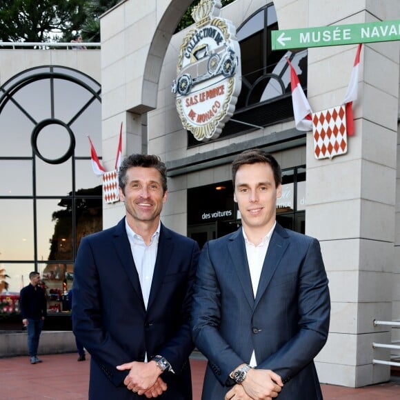 Patrick Dempsey et Louis Ducruet - Présentation de la carte routière restaurée ayant appartenu au prince Albert 1er de Monaco et présentation du nouveau modèle de montre Tag Heuer Monaco Gulf édition spéciale 50e anniversaire, au musée de la collection des voitures anciennes du prince de Monaco le 12 juin 2018. © Bruno Bebert/Bestimage