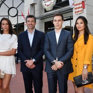 Pauline Ducruet, Patrick Dempsey, Louis Ducruet et sa fiancée Marie Chevallier - Présentation de la carte routière restaurée ayant appartenu au prince Albert 1er de Monaco et présentation du nouveau modèle de montre Tag Heuer Monaco Gulf édition spéciale 50e anniversaire, au musée de la collection des voitures anciennes du prince de Monaco le 12 juin 2018. © Bruno Bebert/Bestimage