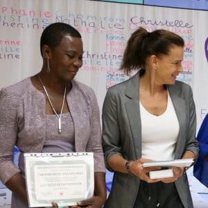 Exclusif - Caroline Obodji, la princesse Stéphanie de Monaco et Marcelline Assere durant la remise de diplômes de participation à un programme de renforcement des capacités de sages femmes à Monaco dans les locaux de Fight Aids Monaco le 13 juin 2018. © Cyril Dodergny / Nice Matin / Bestimage