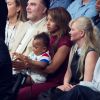Estelle Mossely et son fils Ali lors du match de Tony Yoka contre David Allen au Palais des Sports de Paris, le 23 juin 2018.