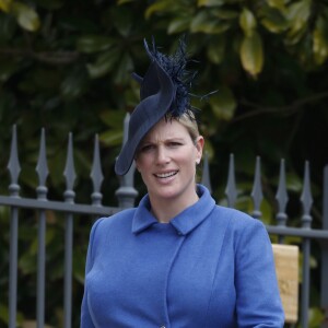 Zara Tindall (Phillips), alors enceinte de sa fille Lena, lors de la messe du dimanche de Pâques dans la Chapelle Saint-Georges de Windsor le 31 mars 2018.