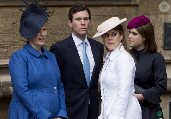 Zara Tindall (Phillips), alors enceinte de sa fille Lena, lors de la messe du dimanche de Pâques dans la Chapelle Saint-Georges de Windsor le 31 mars 2018.