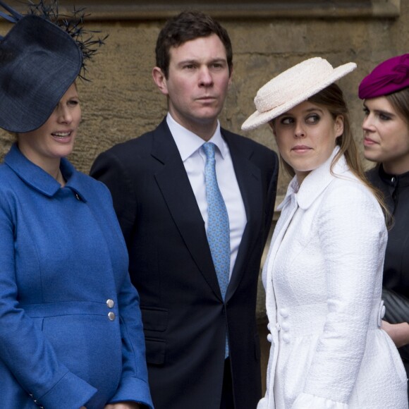 Zara Tindall (Phillips), alors enceinte de sa fille Lena, lors de la messe du dimanche de Pâques dans la Chapelle Saint-Georges de Windsor le 31 mars 2018.