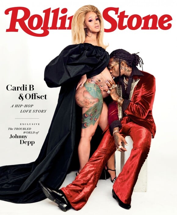 Cardi B, enceinte et son mari Offset en couverture de Rolling Stone. Juin 2018.