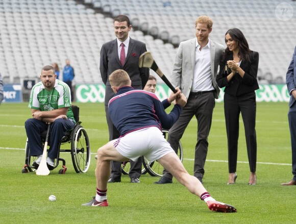 Le prince Harry, duc de Sussex et sa femme Meghan Markle, duchesse de Sussex assistent aux jeux gaélique à Croke Park à Dublin le 11 juillet 2018