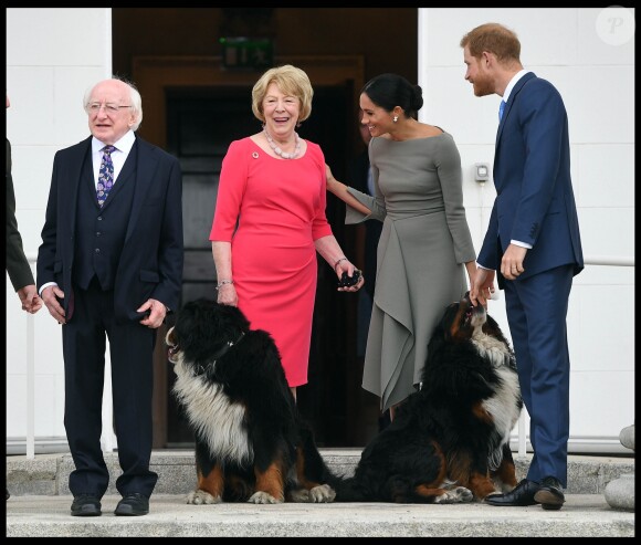Le prince Harry, duc de Sussex et sa femme Meghan Markle, duchesse de Sussex rencontrent le président Irlandais Michael D. Higgins et sa femme Sabina Coyne à Dublin le 11 juillet 2018
