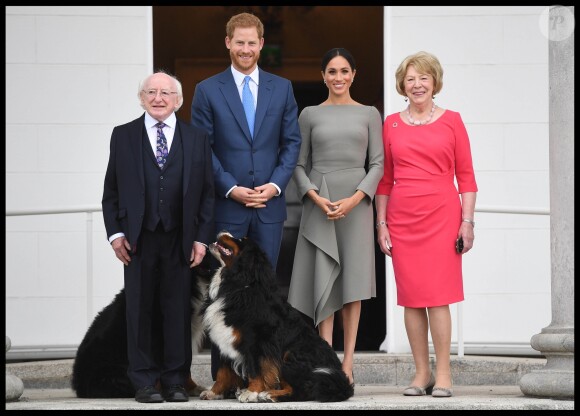 Le prince Harry, duc de Sussex et sa femme Meghan Markle, duchesse de Sussex rencontrent le président Irlandais Michael D. Higgins et sa femme Sabina Coyne à Dublin le 11 juillet 2018