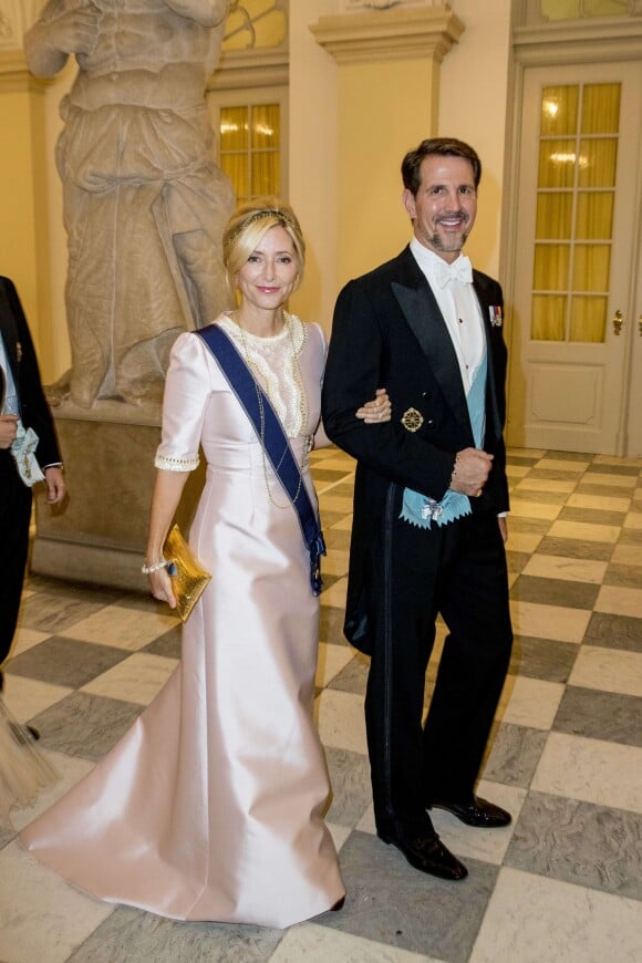 La princesse Marie-Chantal et le prince Pavlos de Grèce lors du dîner pour les 50 ans du prince héritier Frederik de Danemark le 26 mai 2018 à Copenhague.