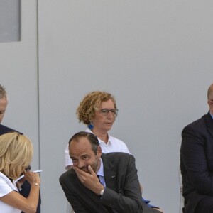 Emmanuel Macron, Jacques Mézard, Brigitte Macron, Bruno Lemaire, Edouard Philippe, Stéphane Travert et Taro Kono - Défilé militaire du 14 Juillet sur les Champs-Elysées à Paris © Pierre Perusseau / Bestimage