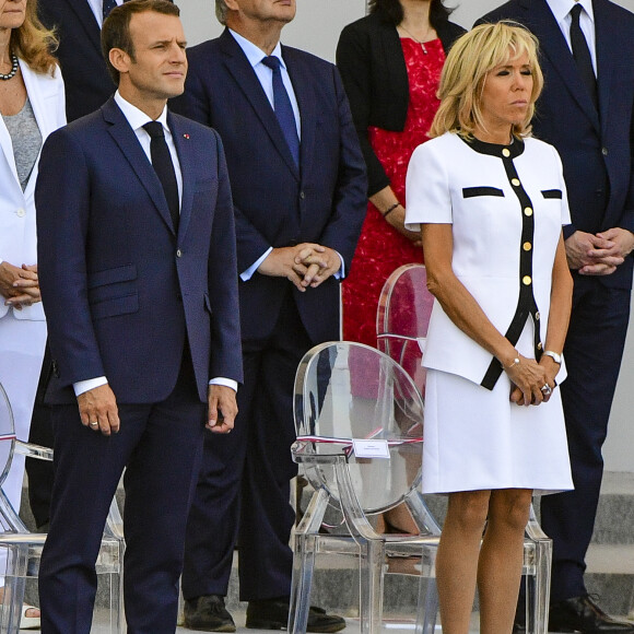 Brigitte Macron et Emmanuel Macron - Défilé militaire du 14 Juillet sur les Champs-Elysées à Paris © Pierre Perusseau / Bestimage