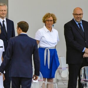 Nicole Belloubet, Jacques Mézard, Delphine Gény-Stephann, Bruno Le Maire, Brigitte et Emmanuel Macron, Muriel Pénicaud et Stéphane Travert - Défilé militaire du 14 Juillet sur les Champs-Elysées à Paris © Pierre Perusseau / Bestimage